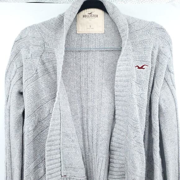 Hollister Women Gray Angora Blend OpenFront Draped Cableknit Mock Neck Cardi| S - Picture 7 of 10